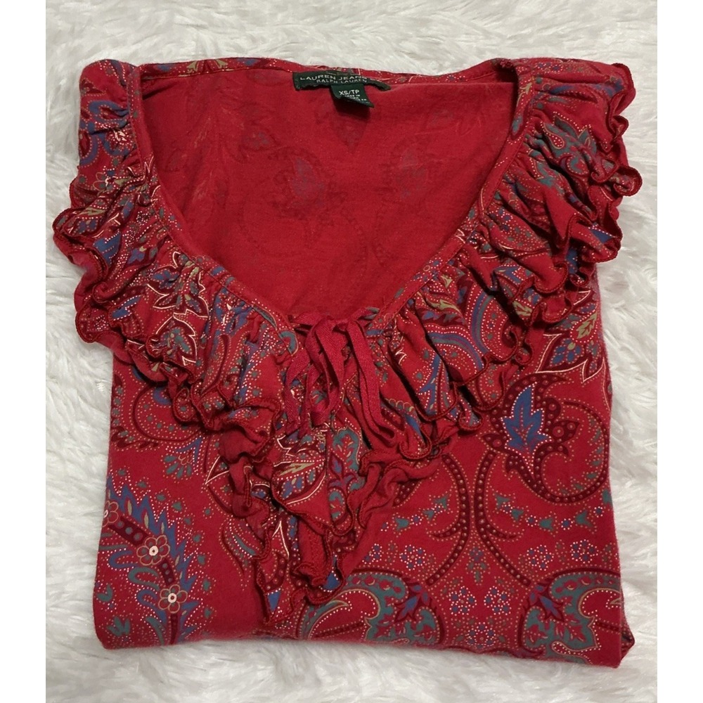 Lauren Ralph Lauren Xs Women's Paisley 3/4 Sleeve 100% cotton Blouse